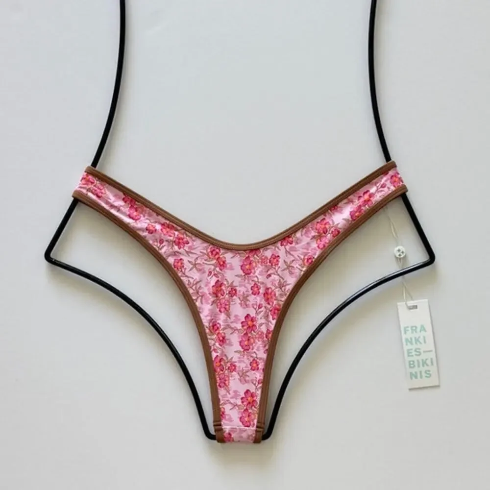 Frankies Bikinis Full Moon Floral Micro Bikini Bottom - Watercolor Hibiscus - M